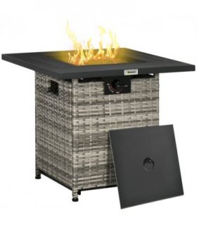 Gas Fire Pit Table Grey 71cmx71cmx63cm Lava Stone 40,000 BTU Rain Cover Mesh Lid