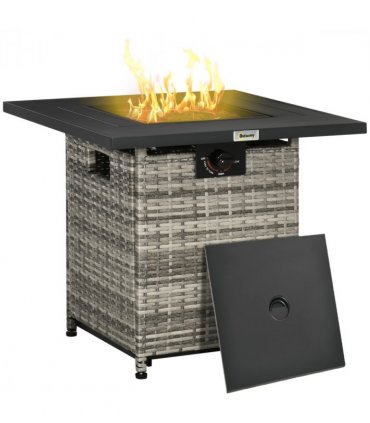 Gas Fire Pit Table Grey 71cmx71cmx63cm Lava Stone 40,000 BTU Rain Cover Mesh Lid