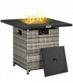 Gas Fire Pit Table Grey 71cmx71cmx63cm Lava Stone 40,000 BTU Rain Cover Mesh Lid