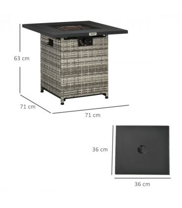 Gas Fire Pit Table Grey 71cmx71cmx63cm Lava Stone 40,000 BTU Rain Cover Mesh Lid