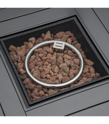 Gas Fire Pit Table Grey 71cmx71cmx63cm Lava Stone 40,000 BTU Rain Cover Mesh Lid