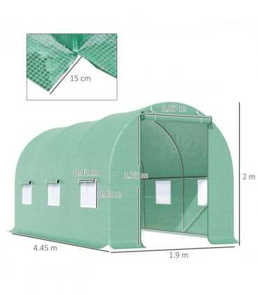 Outsunny 4.5m x 2m x 2m Walk-In Gardening Plant Greenhouse w/ PE Cover, Green