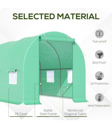 Outsunny 4.5m x 2m x 2m Walk-In Gardening Plant Greenhouse w/ PE Cover, Green