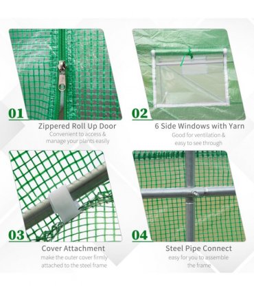 Outsunny 4.5m x 2m x 2m Walk-In Gardening Plant Greenhouse w/ PE Cover, Green
