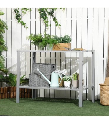 Steel Plant Stand 2-Tier Silver 107cm x 61cm x 81cm Outsunny Display Shelf