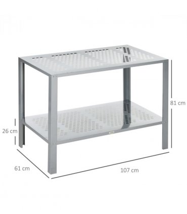 Steel Plant Stand 2-Tier Silver 107cm x 61cm x 81cm Outsunny Display Shelf