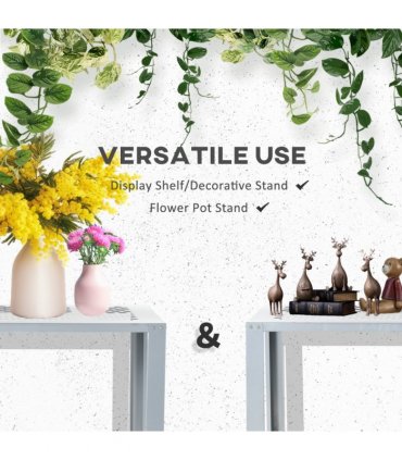 Steel Plant Stand 2-Tier Silver 107cm x 61cm x 81cm Outsunny Display Shelf
