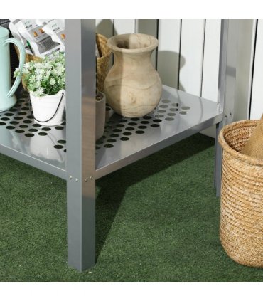 Steel Plant Stand 2-Tier Silver 107cm x 61cm x 81cm Outsunny Display Shelf