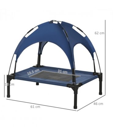 PawHut 61cm Elevated Dog Bed Cooling Raised Pet Cot UV Protection Canopy Blue