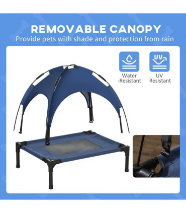 PawHut 61cm Elevated Dog Bed Cooling Raised Pet Cot UV Protection Canopy Blue
