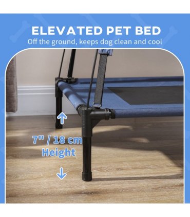 PawHut 61cm Elevated Dog Bed Cooling Raised Pet Cot UV Protection Canopy Blue