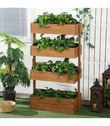 Outsunny Raised Garden Bed Wooden Plant Stand Orange