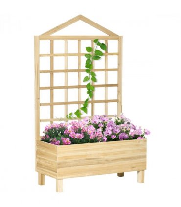 Wooden Garden Planters with Trellis Natural 90cm x 43cm x 150cm Fir Wood
