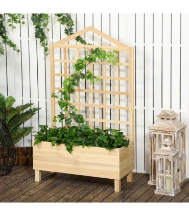 Wooden Garden Planters with Trellis Natural 90cm x 43cm x 150cm Fir Wood