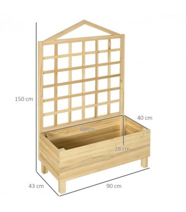 Wooden Garden Planters with Trellis Natural 90cm x 43cm x 150cm Fir Wood