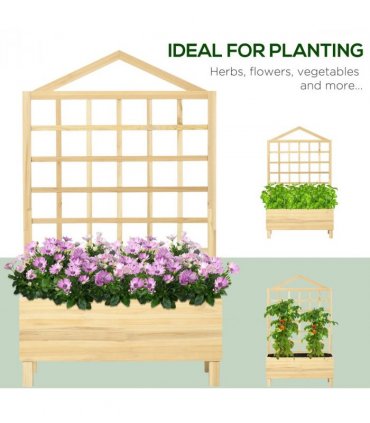 Wooden Garden Planters with Trellis Natural 90cm x 43cm x 150cm Fir Wood