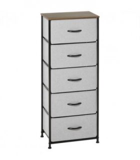 Fabric Grey 5 Drawer Chest of Drawers 45W x 30D x 116H cm Wood Top Storage