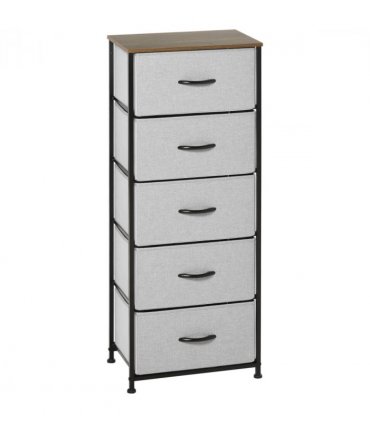 Fabric Grey 5 Drawer Chest of Drawers 45W x 30D x 116H cm Wood Top Storage