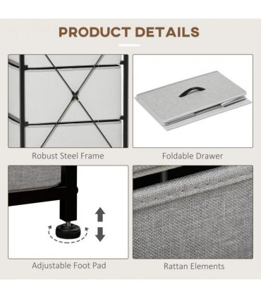 Fabric Grey 5 Drawer Chest of Drawers 45W x 30D x 116H cm Wood Top Storage