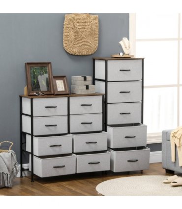 Fabric Grey 5 Drawer Chest of Drawers 45W x 30D x 116H cm Wood Top Storage