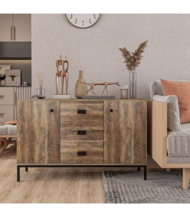 HOMCOM Industrial Sideboard, Storage Cabinet, Accent Cupboard Distressed Brown