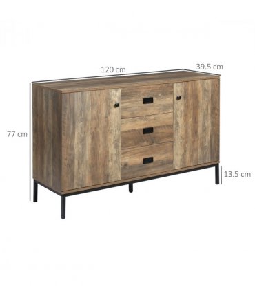 HOMCOM Industrial Sideboard, Storage Cabinet, Accent Cupboard Distressed Brown