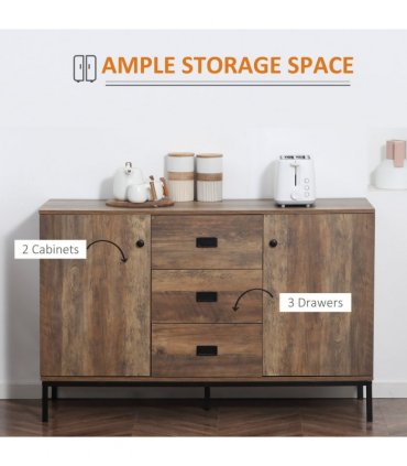 HOMCOM Industrial Sideboard, Storage Cabinet, Accent Cupboard Distressed Brown
