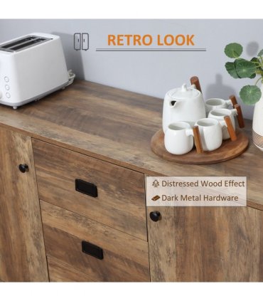 HOMCOM Industrial Sideboard, Storage Cabinet, Accent Cupboard Distressed Brown