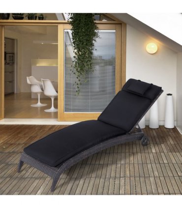 Garden Sun Lounger Chair Cushion Black Polyester 198Lx53Wx5T cm Double-Stitched