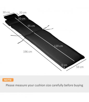 Garden Sun Lounger Chair Cushion Black Polyester 198Lx53Wx5T cm Double-Stitched