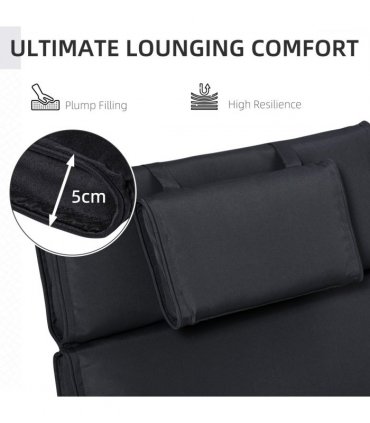 Garden Sun Lounger Chair Cushion Black Polyester 198Lx53Wx5T cm Double-Stitched