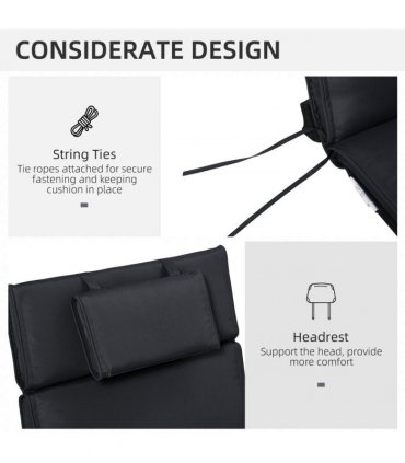 Garden Sun Lounger Chair Cushion Black Polyester 198Lx53Wx5T cm Double-Stitched