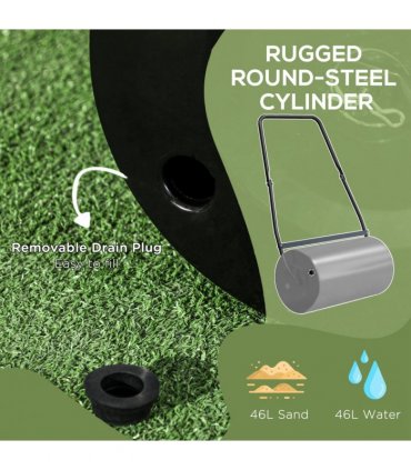 DURHAND Heavy Duty Garden Lawn Roller Push Tow Water Sand Filled 46L Equipment
