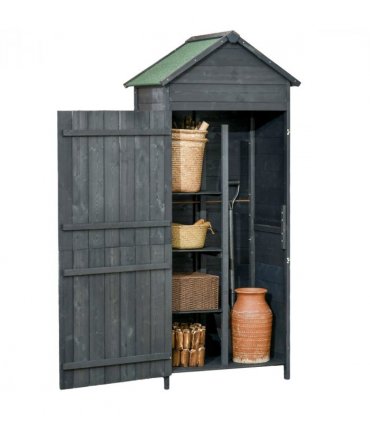 Outsunny Wooden Garden Shed Outdoor Shelves Utility Tool Storage Cabinet Grey