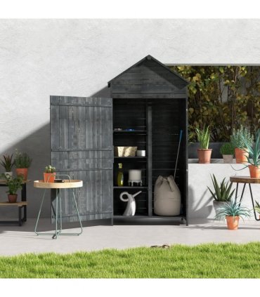 Outsunny Wooden Garden Shed Outdoor Shelves Utility Tool Storage Cabinet Grey