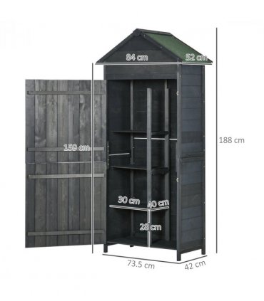 Outsunny Wooden Garden Shed Outdoor Shelves Utility Tool Storage Cabinet Grey