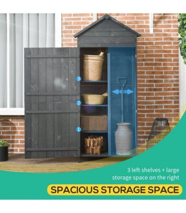 Outsunny Wooden Garden Shed Outdoor Shelves Utility Tool Storage Cabinet Grey