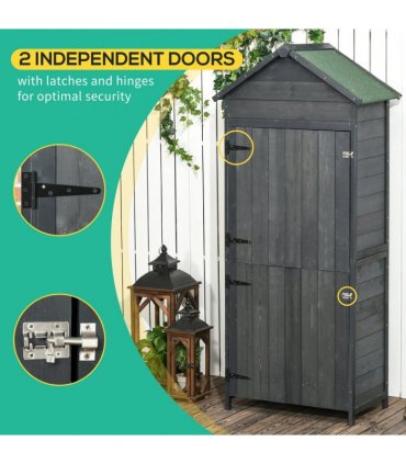 Outsunny Wooden Garden Shed Outdoor Shelves Utility Tool Storage Cabinet Grey