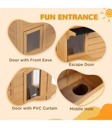 Wooden Cat House Natural Wood Finish 78cm x 55.5cm x 91cm Fir Wood