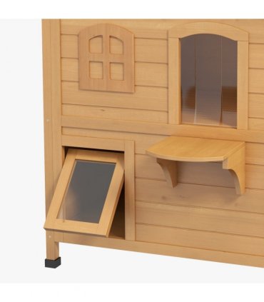 Wooden Cat House Natural Wood Finish 78cm x 55.5cm x 91cm Fir Wood