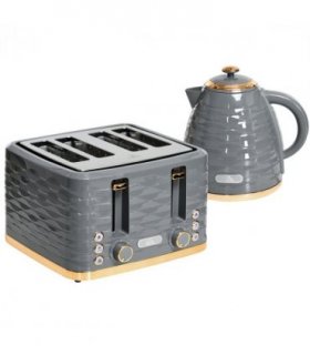 HOMCOM Kettle and Toaster Set 1.7L Rapid Boil Kettle & 4 Slice Toaster Grey