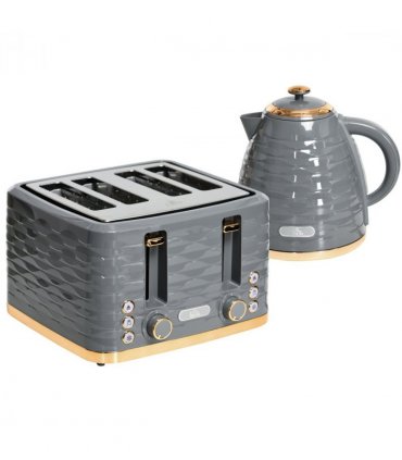 HOMCOM Kettle and Toaster Set 1.7L Rapid Boil Kettle & 4 Slice Toaster Grey