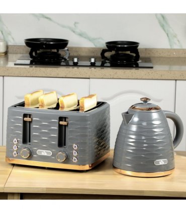 HOMCOM Kettle and Toaster Set 1.7L Rapid Boil Kettle & 4 Slice Toaster Grey
