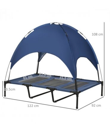 PawHut 122cm Elevated Dog Bed Cooling Raised Pet Cot UV Protection Canopy Blue