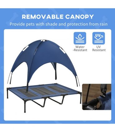 PawHut 122cm Elevated Dog Bed Cooling Raised Pet Cot UV Protection Canopy Blue
