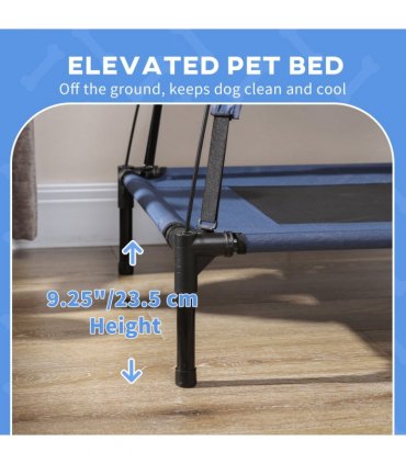 PawHut 122cm Elevated Dog Bed Cooling Raised Pet Cot UV Protection Canopy Blue