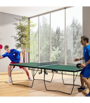 SPORTNOW 9FT Folding Table Tennis Table w/ 8 Wheels, for Indoors, Outdoors