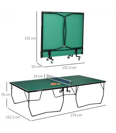 SPORTNOW 9FT Folding Table Tennis Table w/ 8 Wheels, for Indoors, Outdoors