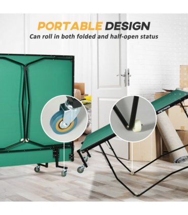 SPORTNOW 9FT Folding Table Tennis Table w/ 8 Wheels, for Indoors, Outdoors