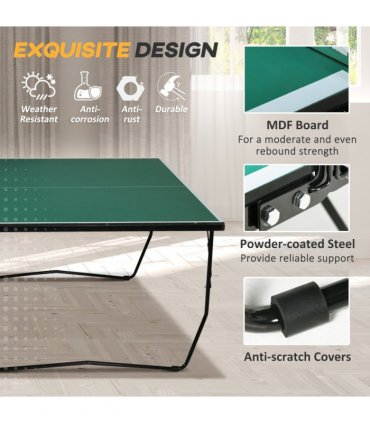 SPORTNOW 9FT Folding Table Tennis Table w/ 8 Wheels, for Indoors, Outdoors